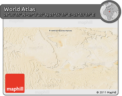 Satellite 3D Map of the Area around 28° 47' 8" N, 26° 25' 29" E
