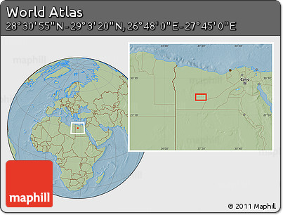 Savanna Style Location Map of the Area around 28° 47' 8" N, 27° 16' 29" E, hill shading
