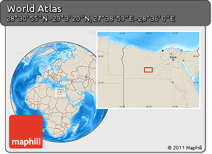 Shaded Relief Location Map of the Area around 28° 47' 8" N, 28° 7' 30" E