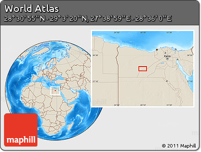 Shaded Relief Location Map of the Area around 28° 47' 8" N, 28° 7' 30" E