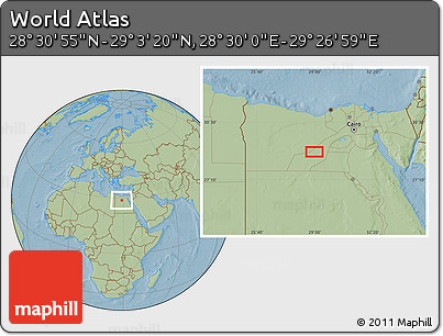 Savanna Style Location Map of the Area around 28° 47' 8" N, 28° 58' 30" E, hill shading