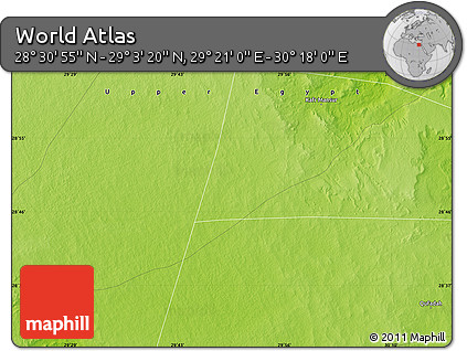 Physical Map of the Area around 28° 47' 8" N, 29° 49' 30" E