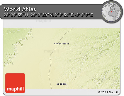 Physical 3D Map of the Area around 28° 47' 8" N, 2° 37' 30" E