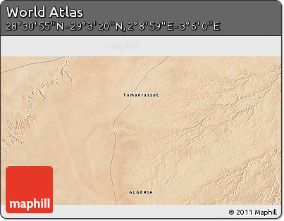 Satellite 3D Map of the Area around 28° 47' 8" N, 2° 37' 30" E