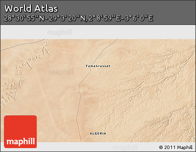 Satellite 3D Map of the Area around 28° 47' 8" N, 2° 37' 30" E