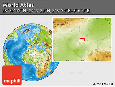 Physical Location Map of the Area around 28° 47' 8" N, 2° 37' 30" E