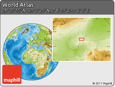 Physical Location Map of the Area around 28° 47' 8" N, 2° 37' 30" E