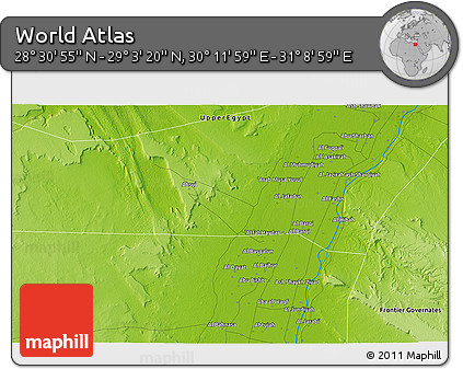 Physical 3D Map of the Area around 28° 47' 8" N, 30° 40' 29" E