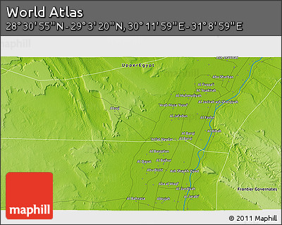 Physical 3D Map of the Area around 28° 47' 8" N, 30° 40' 29" E