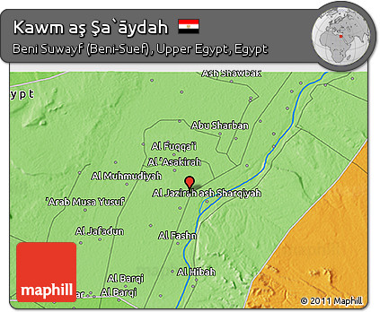 Political 3D Map of Kawm Aş Şa`āydah