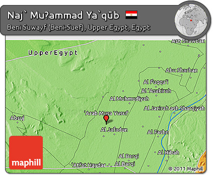 Political 3D Map of Naj` Muḩammad Ya`qūb