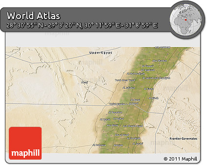 Satellite 3D Map of the Area around 28° 47' 8" N, 30° 40' 29" E