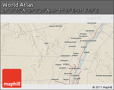 Shaded Relief 3D Map of the Area around 28° 47' 8" N, 30° 40' 29" E
