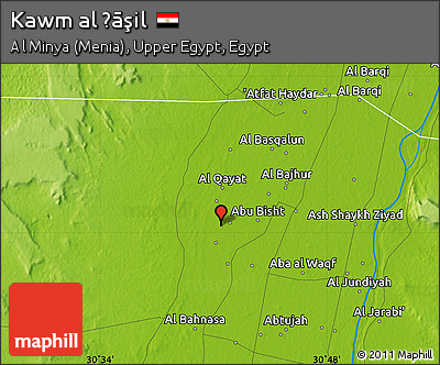 Physical Map of Kawm Al Ḩāşil