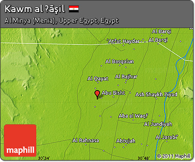Physical Map of Kawm Al Ḩāşil