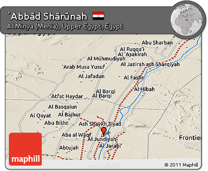 Shaded Relief Panoramic Map of `Abbād Shārūnah