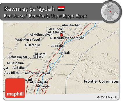 Shaded Relief Panoramic Map of Kawm Aş Şa`āydah