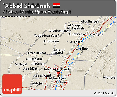 Shaded Relief Panoramic Map of `Abbād Shārūnah