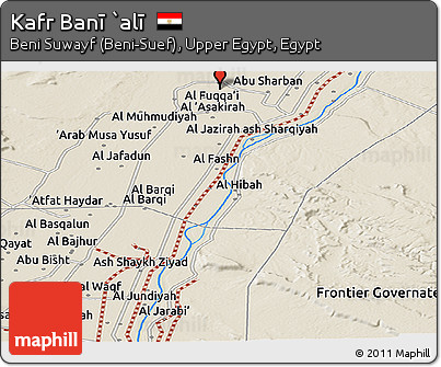 Shaded Relief Panoramic Map of Kafr Banī `alī