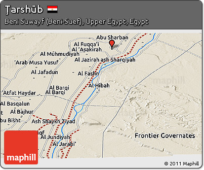 Shaded Relief Panoramic Map of Ţarshūb