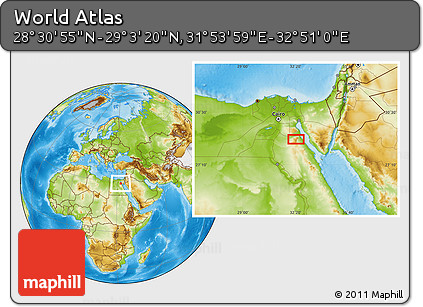 Physical Location Map of the Area around 28° 47' 8" N, 32° 22' 30" E