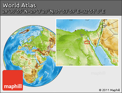Physical Location Map of the Area around 28° 47' 8" N, 32° 22' 30" E