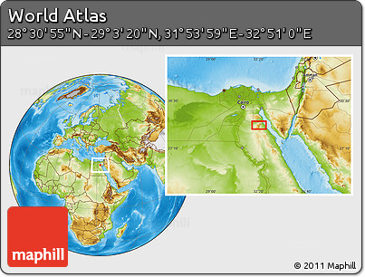 Physical Location Map of the Area around 28° 47' 8" N, 32° 22' 30" E