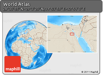Shaded Relief Location Map of the Area around 28° 47' 8" N, 32° 22' 30" E