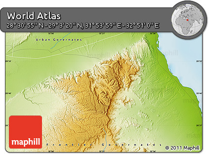 Physical Map of the Area around 28° 47' 8" N, 32° 22' 30" E