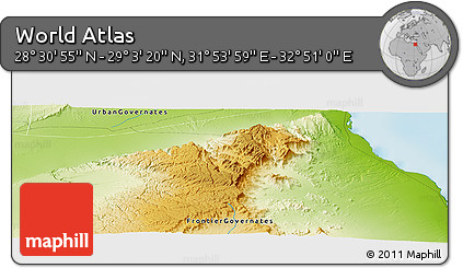 Physical Panoramic Map of the Area around 28° 47' 8" N, 32° 22' 30" E