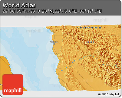 Political 3D Map of the Area around 28° 47' 8" N, 33° 13' 30" E