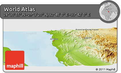 Physical Panoramic Map of the Area around 28° 47' 8" N, 33° 13' 30" E
