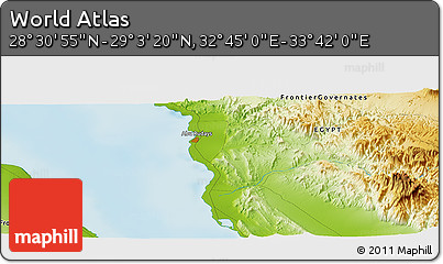 Physical Panoramic Map of the Area around 28° 47' 8" N, 33° 13' 30" E