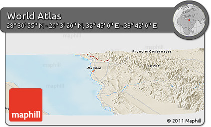 Shaded Relief Panoramic Map of the Area around 28° 47' 8" N, 33° 13' 30" E
