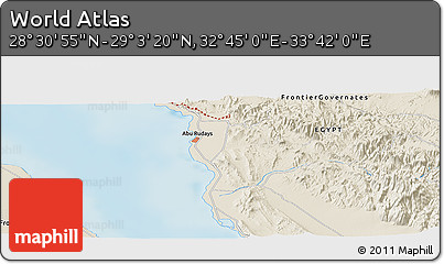 Shaded Relief Panoramic Map of the Area around 28° 47' 8" N, 33° 13' 30" E