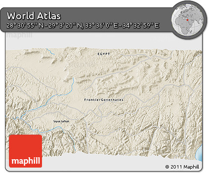 Shaded Relief 3D Map of the Area around 28° 47' 8" N, 34° 4' 30" E