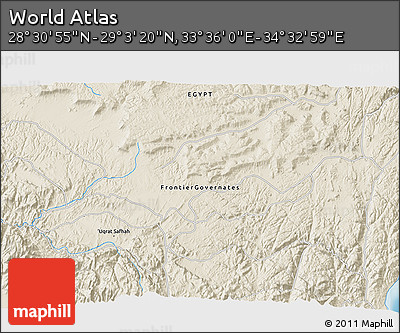 Shaded Relief 3D Map of the Area around 28° 47' 8" N, 34° 4' 30" E