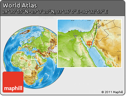 Physical Location Map of the Area around 28° 47' 8" N, 34° 4' 30" E