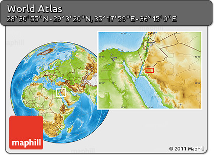 Physical Location Map of the Area around 28° 47' 8" N, 35° 46' 29" E