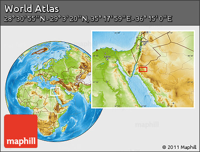 Physical Location Map of the Area around 28° 47' 8" N, 35° 46' 29" E