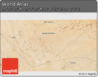 Satellite 3D Map of the Area around 28° 47' 8" N, 36° 37' 30" E