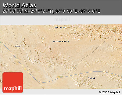 Satellite 3D Map of the Area around 28° 47' 8" N, 36° 37' 30" E