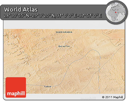 Satellite 3D Map of the Area around 28° 47' 8" N, 37° 28' 30" E