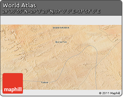 Satellite 3D Map of the Area around 28° 47' 8" N, 37° 28' 30" E