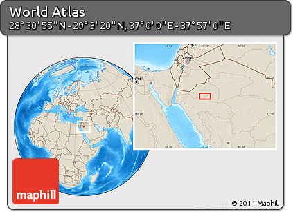 Shaded Relief Location Map of the Area around 28° 47' 8" N, 37° 28' 30" E