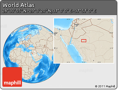 Shaded Relief Location Map of the Area around 28° 47' 8" N, 37° 28' 30" E