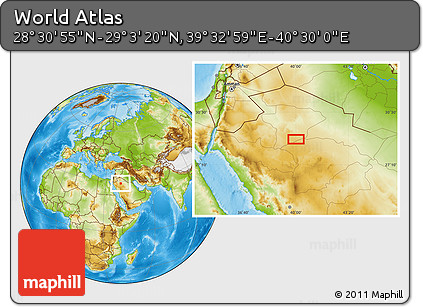Physical Location Map of the Area around 28° 47' 8" N, 40° 1' 29" E