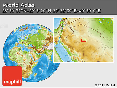 Physical Location Map of the Area around 28° 47' 8" N, 40° 1' 29" E