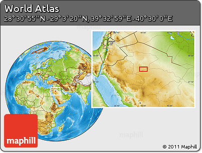 Physical Location Map of the Area around 28° 47' 8" N, 40° 1' 29" E
