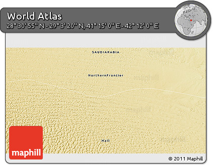 Physical 3D Map of the Area around 28° 47' 8" N, 41° 43' 30" E